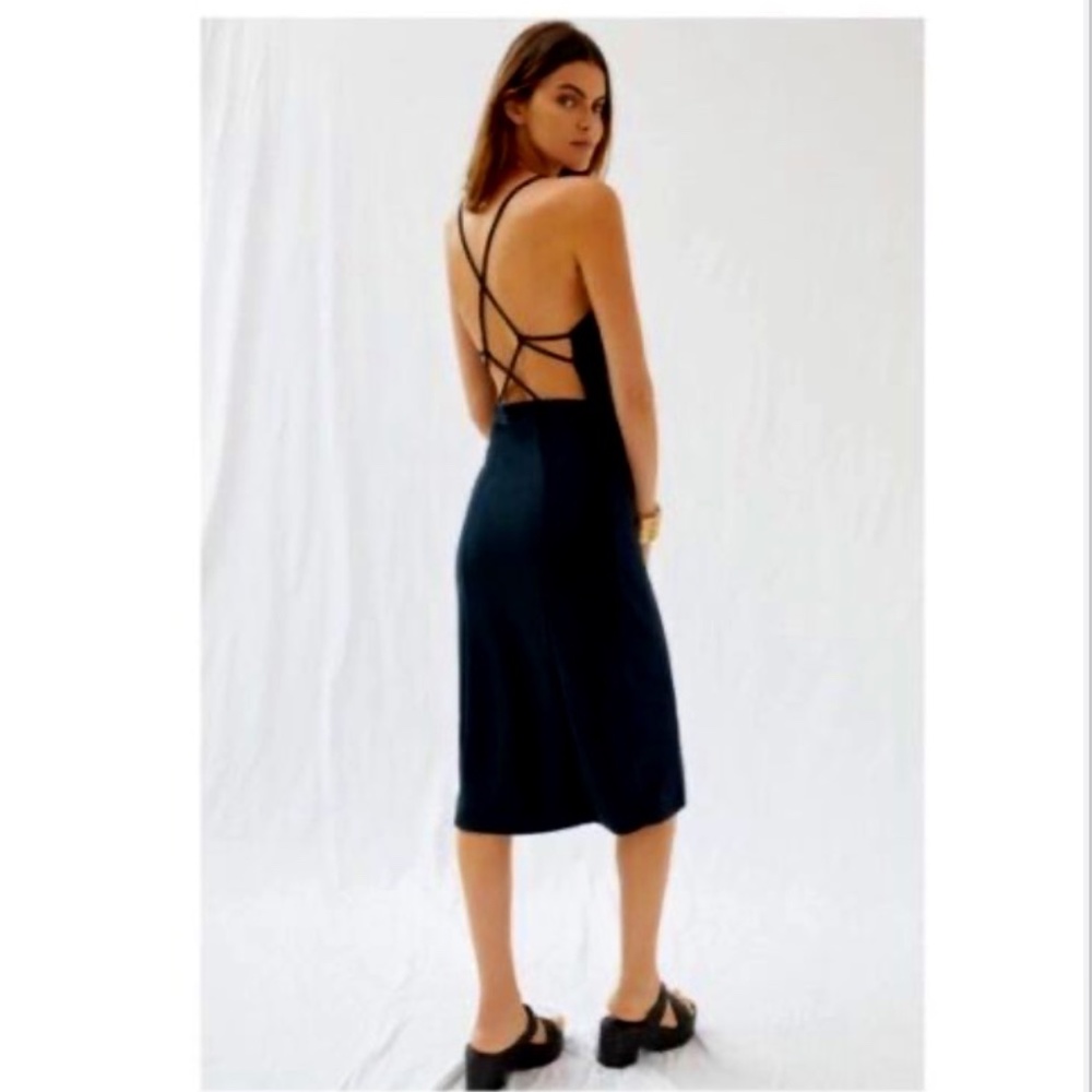 ANTHROPOLOGIE NWT Square neck strappy slim midi dress Black Size XL